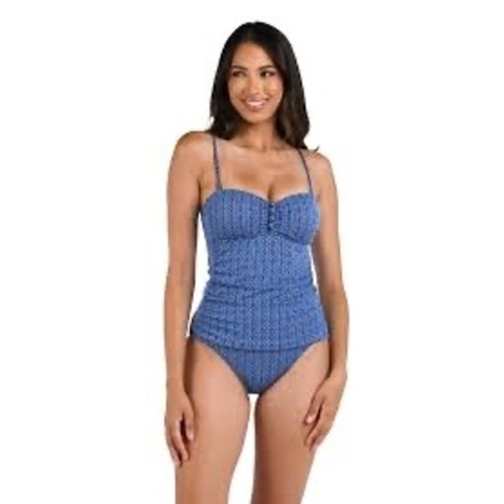 NWOT La Blanca Women's Charmed Coast Printed Bandeau Tankini Top Ruched 10 $105